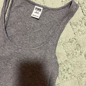 Victoria's Secret PINK Gray Ribbed Scoop Neck Tank